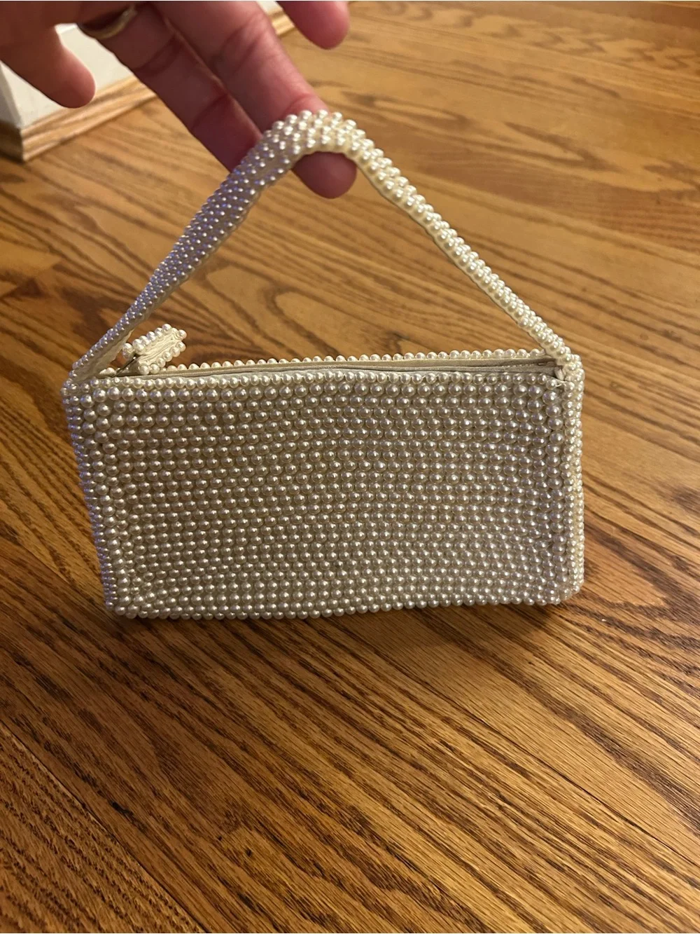 Source Unknown Pearl Beaded Ivory Wristlet Clutch